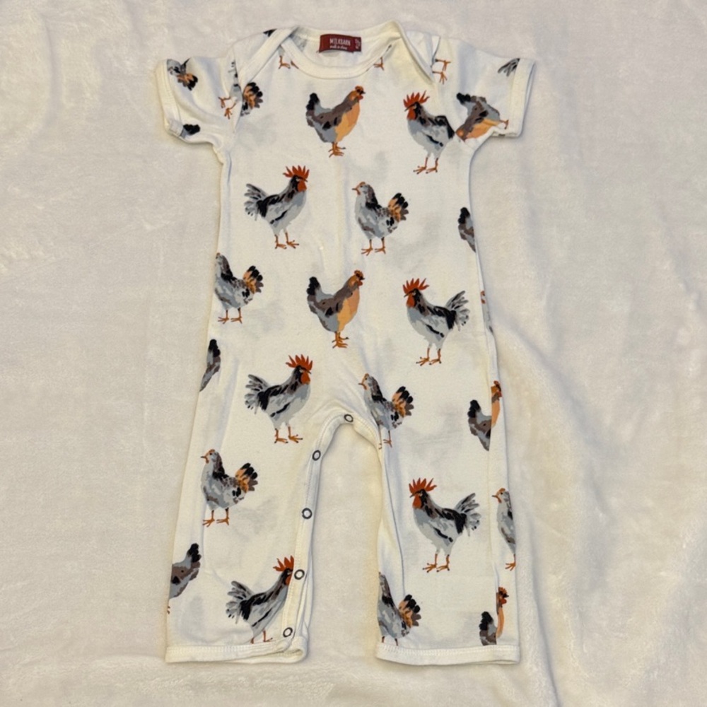 Milkbarn White and Gray Rooster Print One Piece